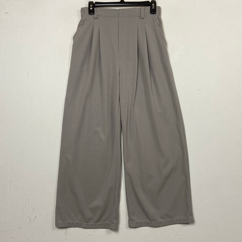 Halara Flex High Waist Wide Leg Waffle Work Pants Pleated Trouser Gray M Petite